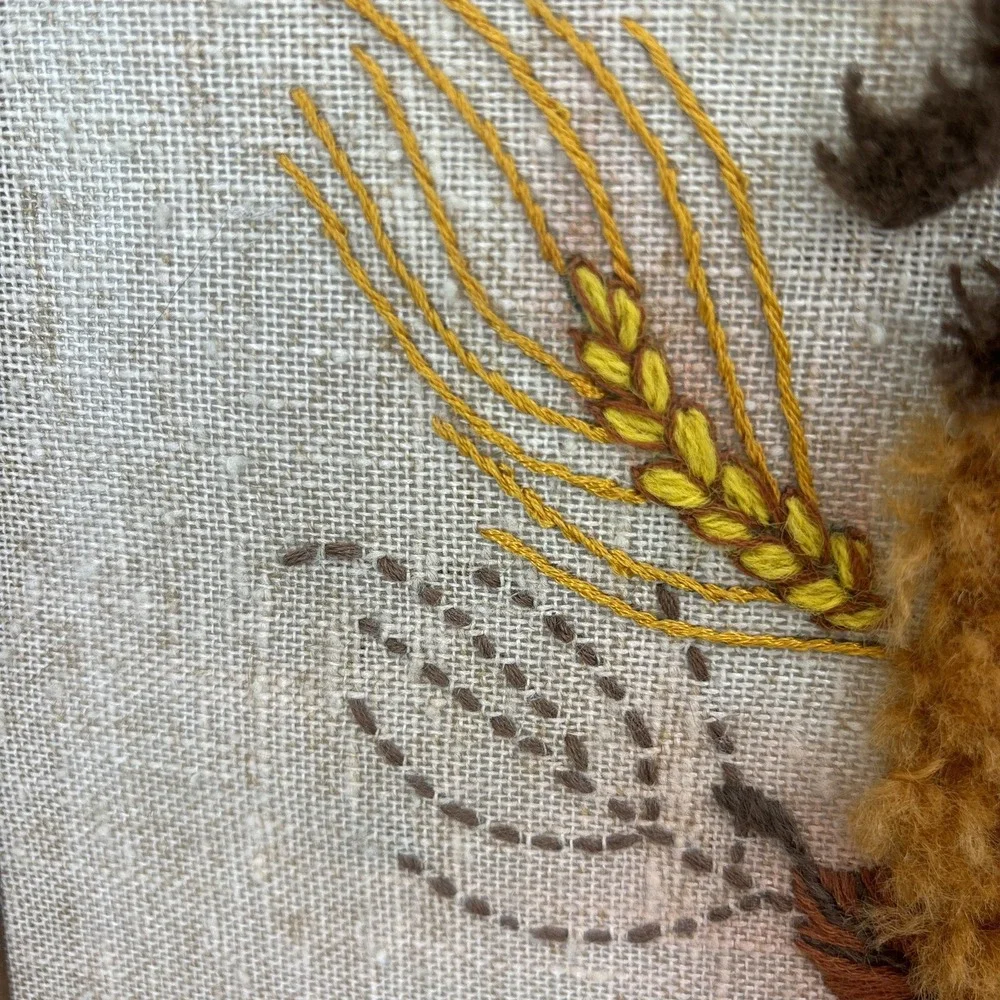 Vtg Latch Hook Rug Wall Hanging Handmade Fall‎ Basket Framed Art 26